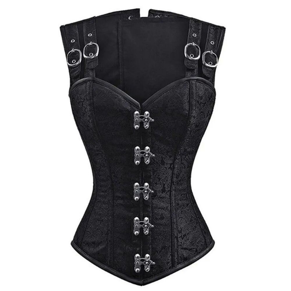Black Jacquard Bustier Corset Top  Size M  Steampunk Renaissance Biker Gothic - Picture 13 of 13
